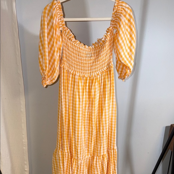 Hello Molly Gingham Long Sleeve Dress in Peach - Picture 5 of 5